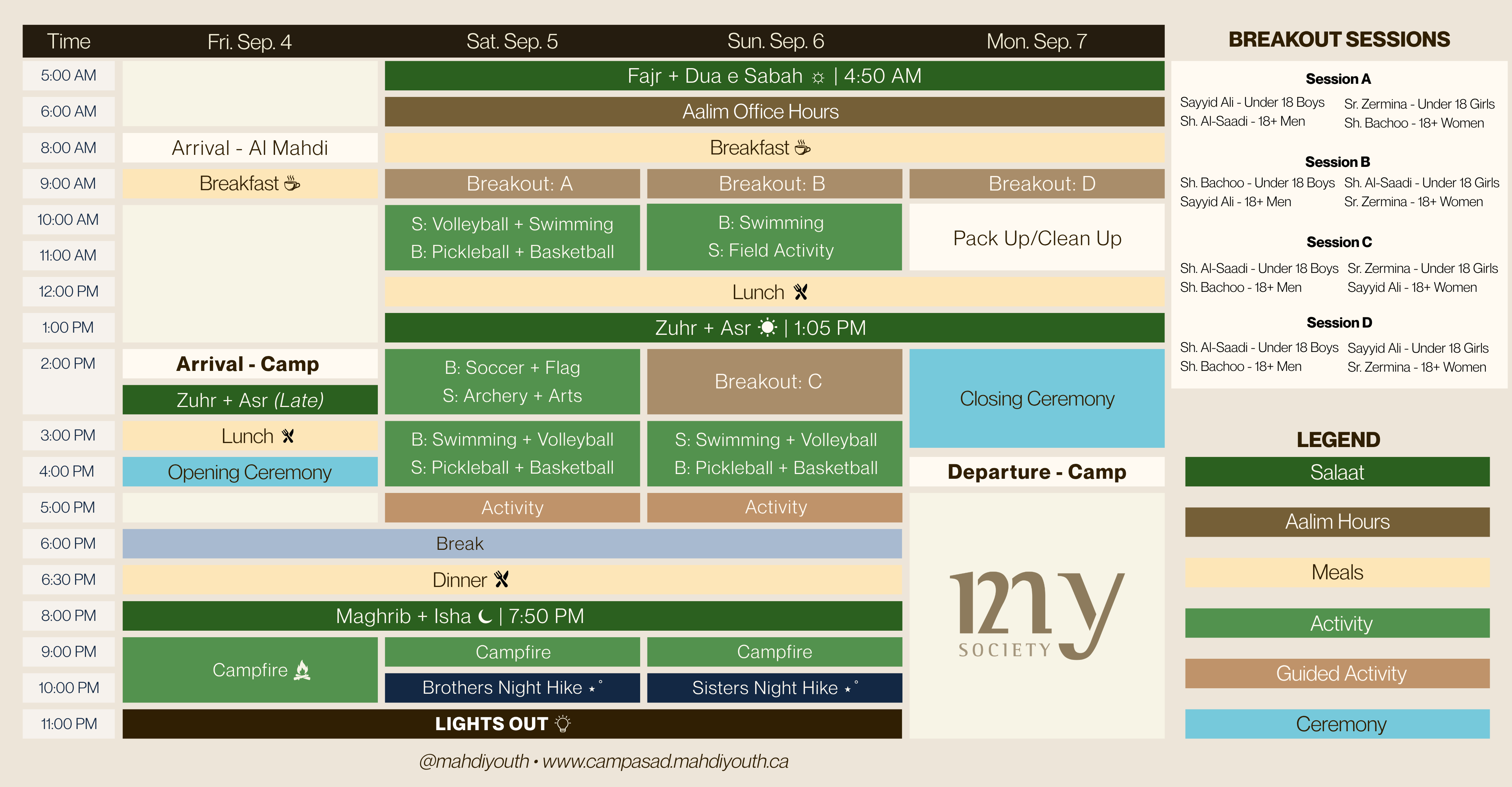 Camp Asad 2026 Schedule